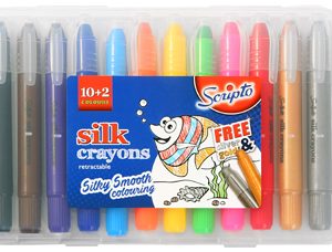 SCRIPTO SILK CRAYONS 10 + 2 FREE METALLIC